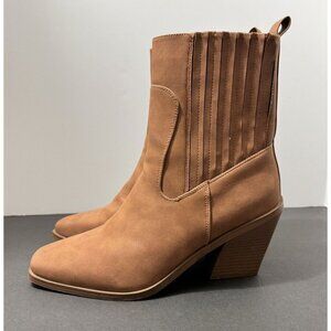 H by Halston Charlotte Square Toe Ankle Boots Size 11 Tan Western Vegan Leather